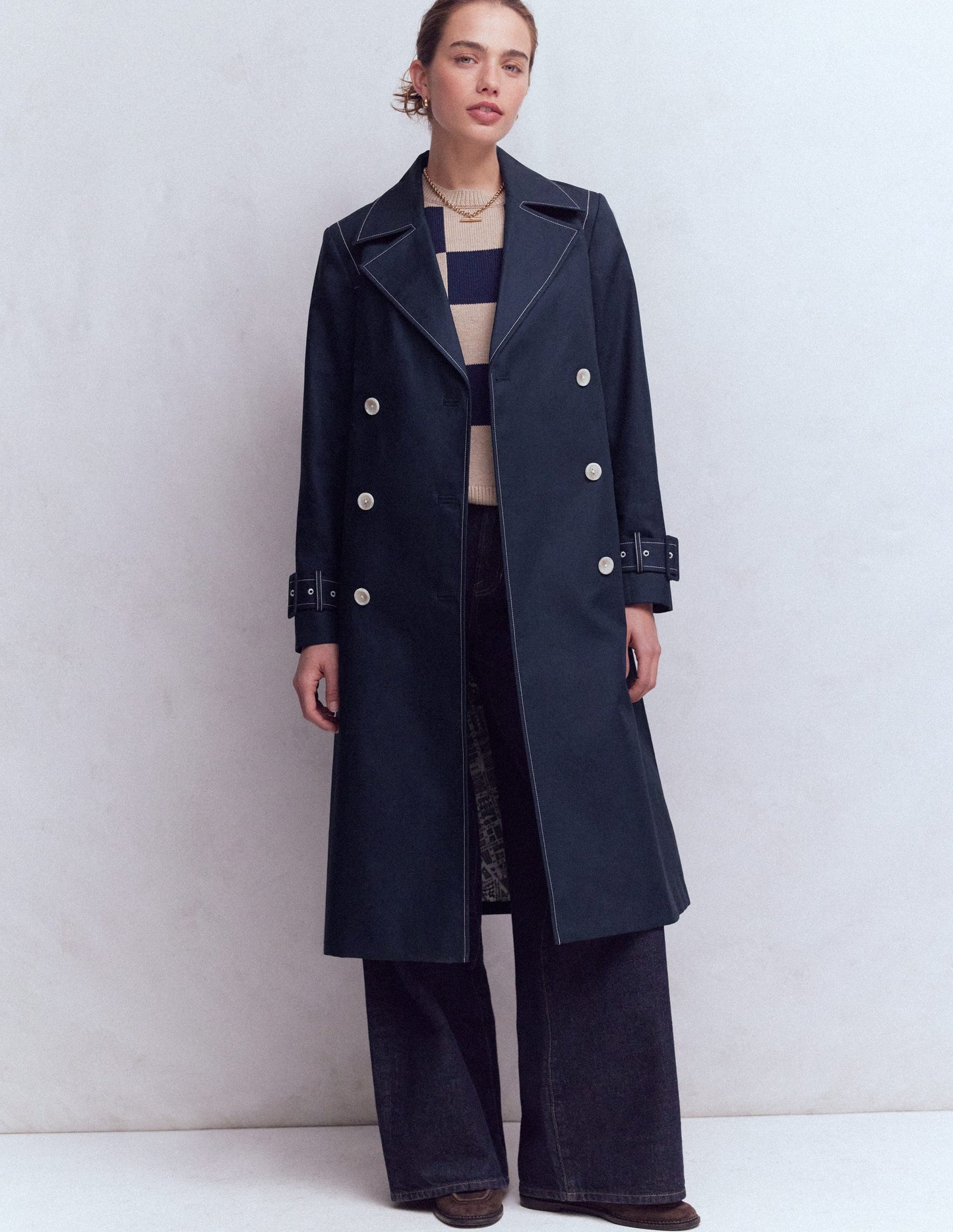 Zweireihiger Trenchcoat-Marineblau