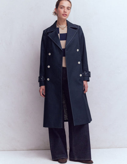 Zweireihiger Trenchcoat-Marineblau-4