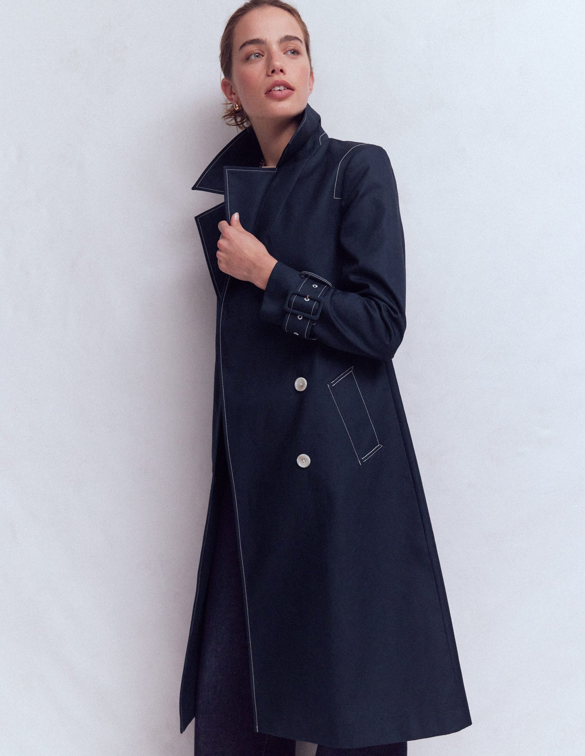 Zweireihiger Trenchcoat-Marineblau-5