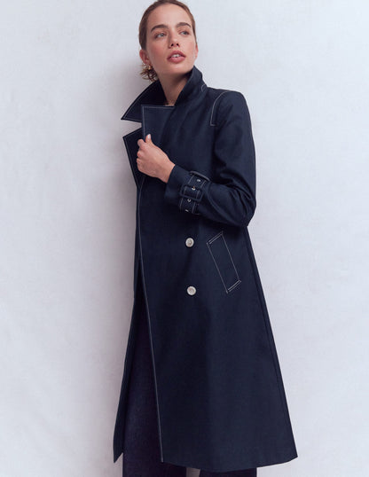 Zweireihiger Trenchcoat-Marineblau-5