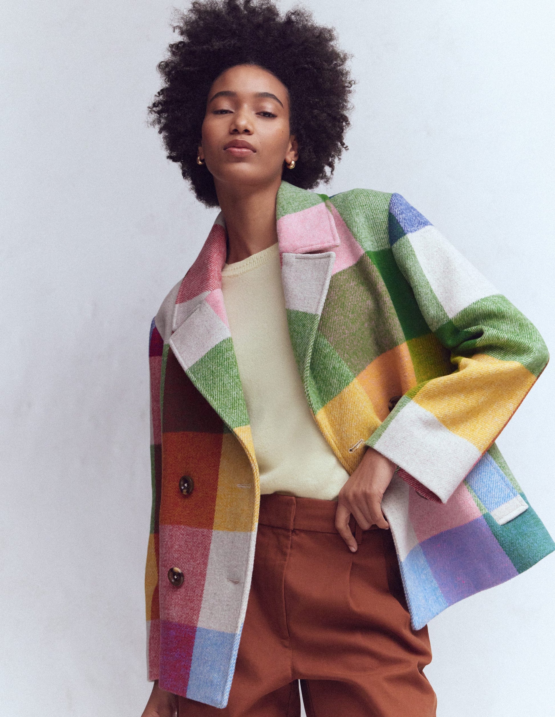 Manteau en laine avec col à revers-Vichy multi géant-2