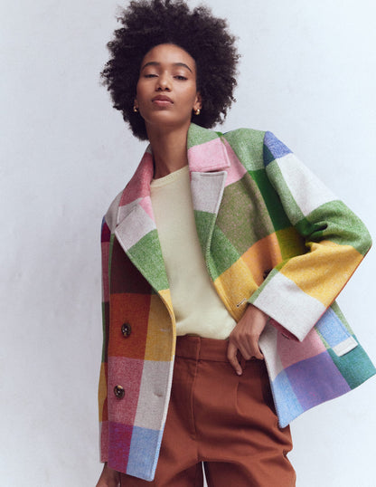 Manteau en laine avec col à revers-Vichy multi géant-2