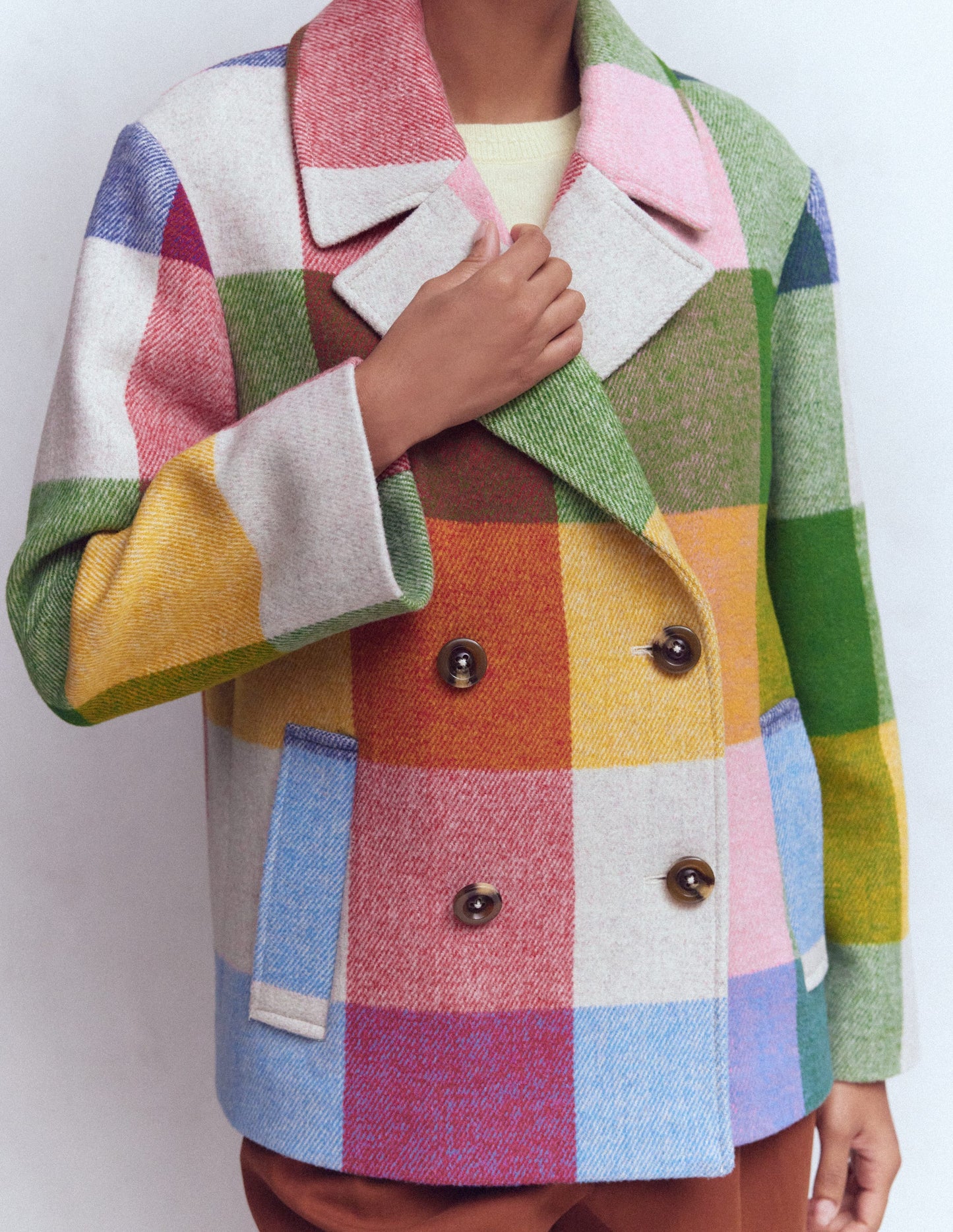 Manteau en laine avec col à revers-Vichy multi géant