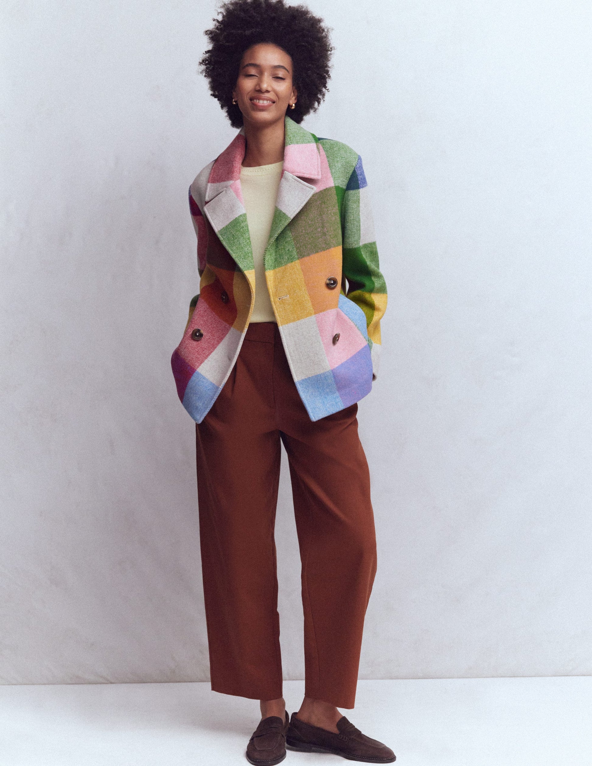 Manteau en laine avec col à revers-Vichy multi géant-5