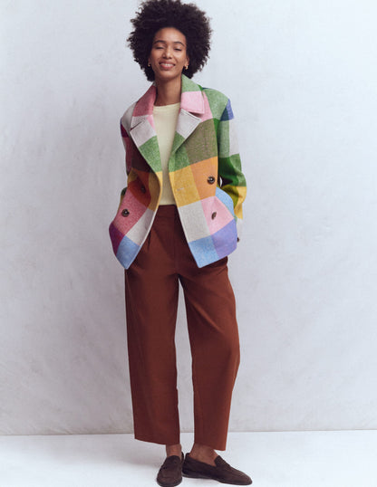 Manteau en laine avec col à revers-Vichy multi géant-5