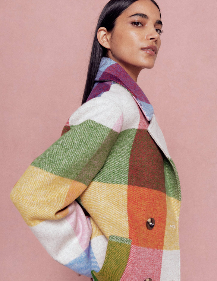 Manteau en laine avec col à revers-Vichy multi géant