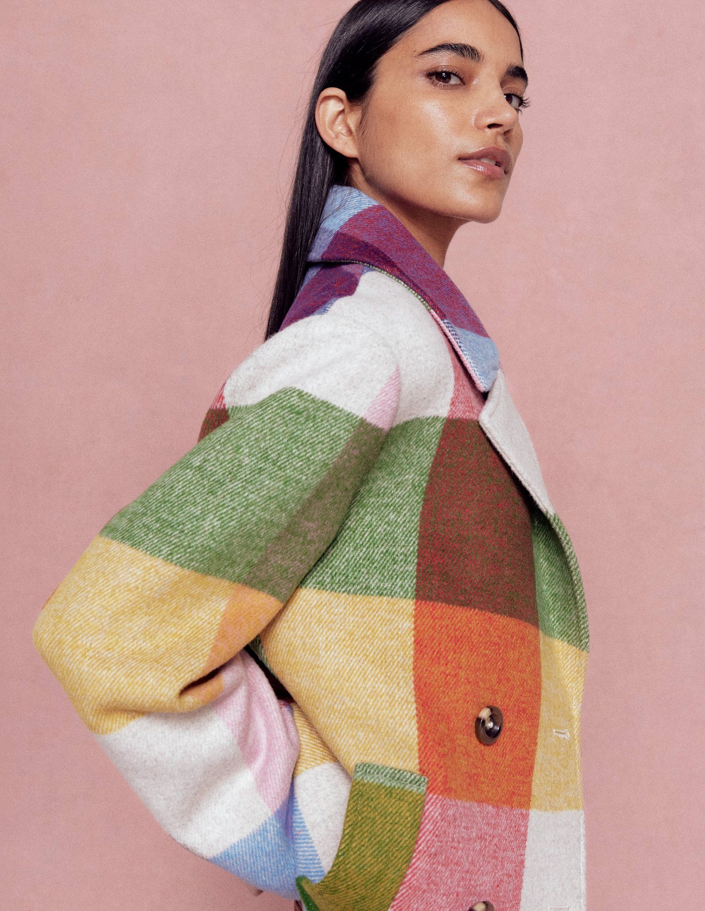 Manteau en laine avec col à revers-Vichy multi géant