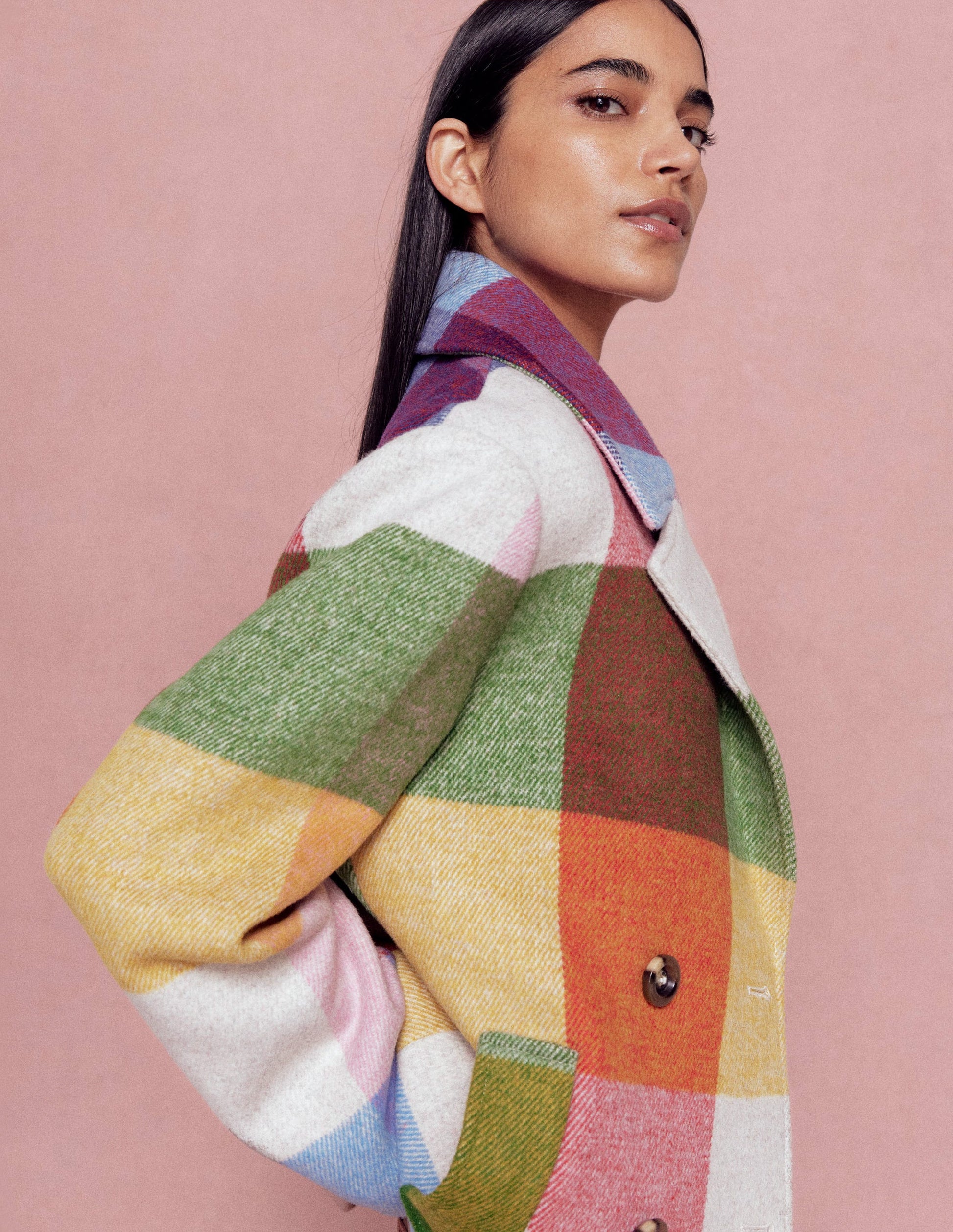 Manteau en laine avec col à revers-Vichy multi géant-1