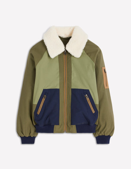 Veste bomber à détails en borg-Vert des bois-7