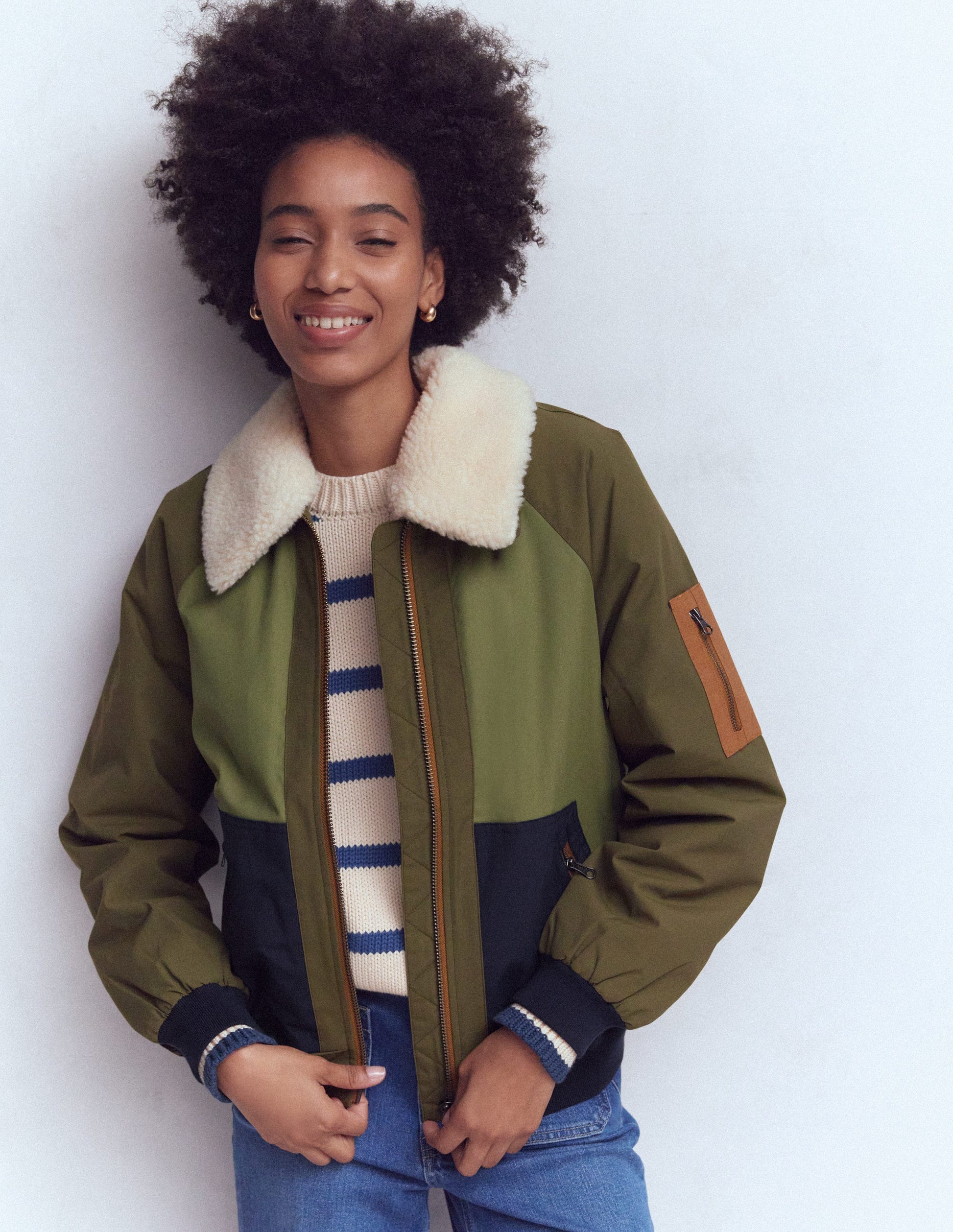 Veste bomber à détails en borg-Vert des bois-2