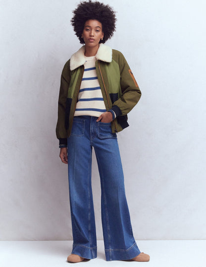 Veste bomber à détails en borg-Vert des bois-5