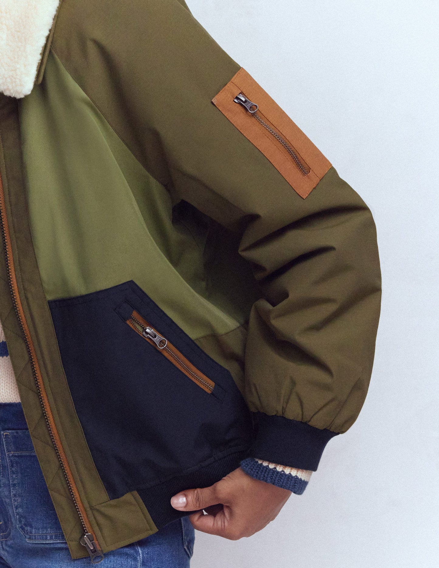 Veste bomber à détails en borg-Vert des bois