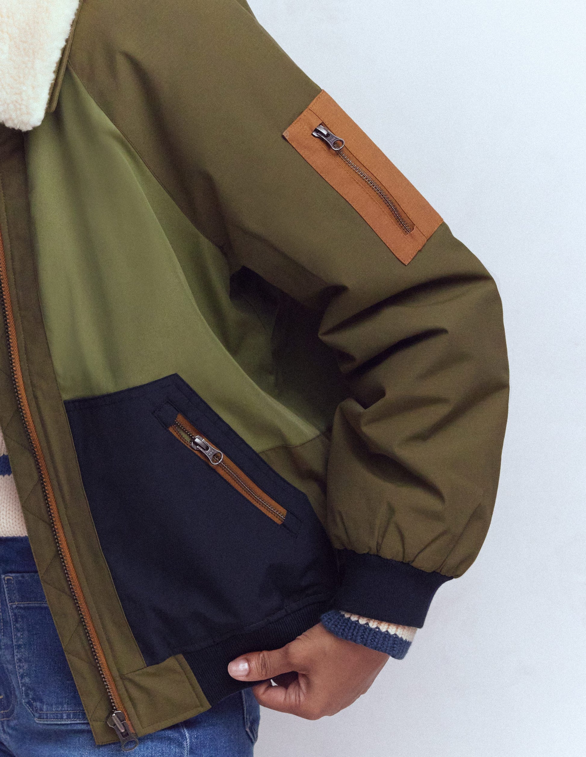 Veste bomber à détails en borg-Vert des bois-6