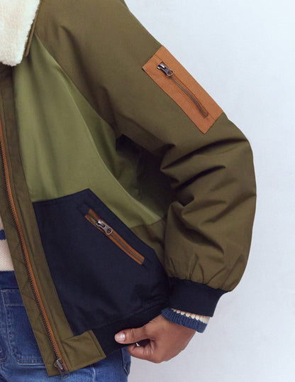 Veste bomber à détails en borg-Vert des bois-6