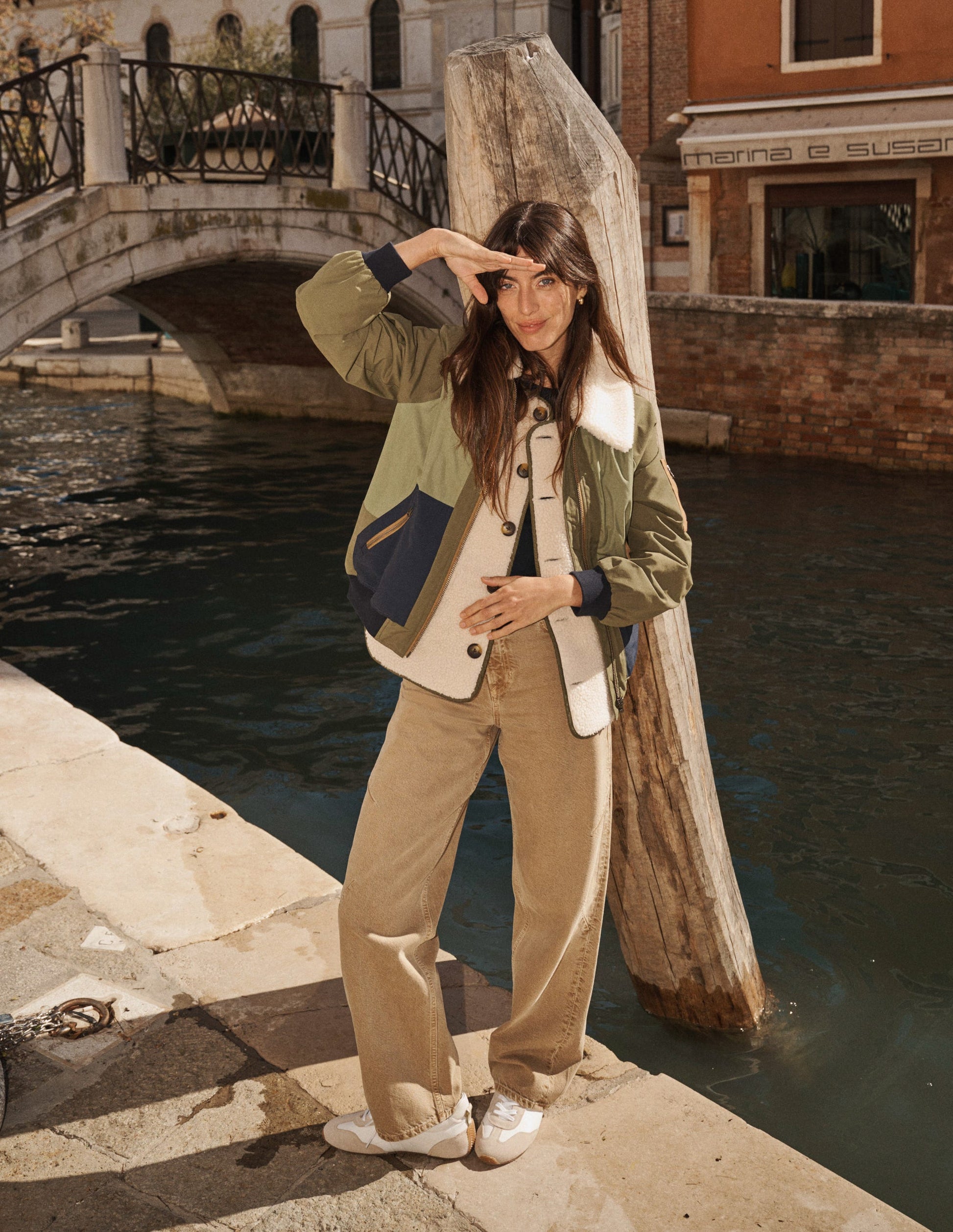 Veste bomber à détails en borg-Vert des bois-1