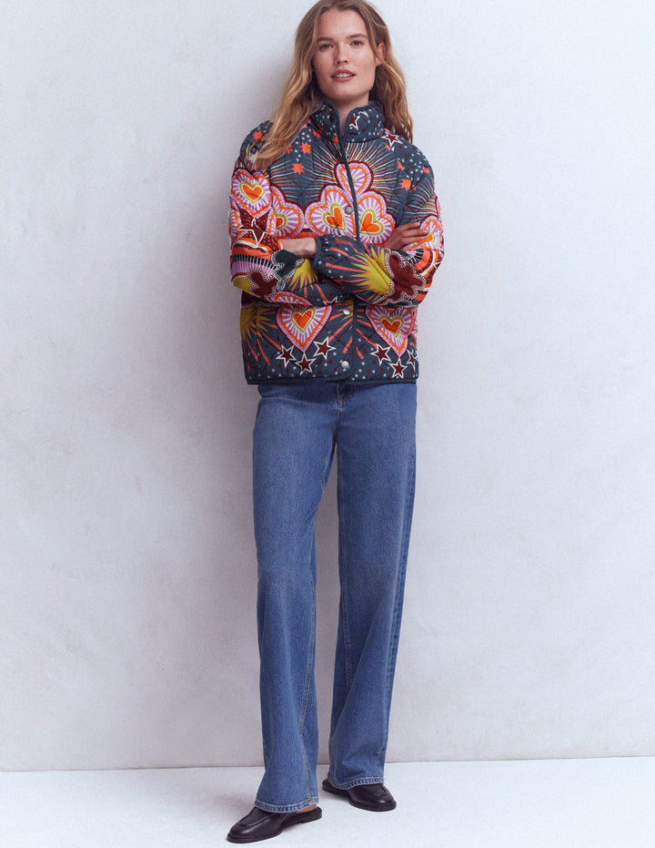 Bedruckte Steppjacke-Bunt, Gesprächsstoff