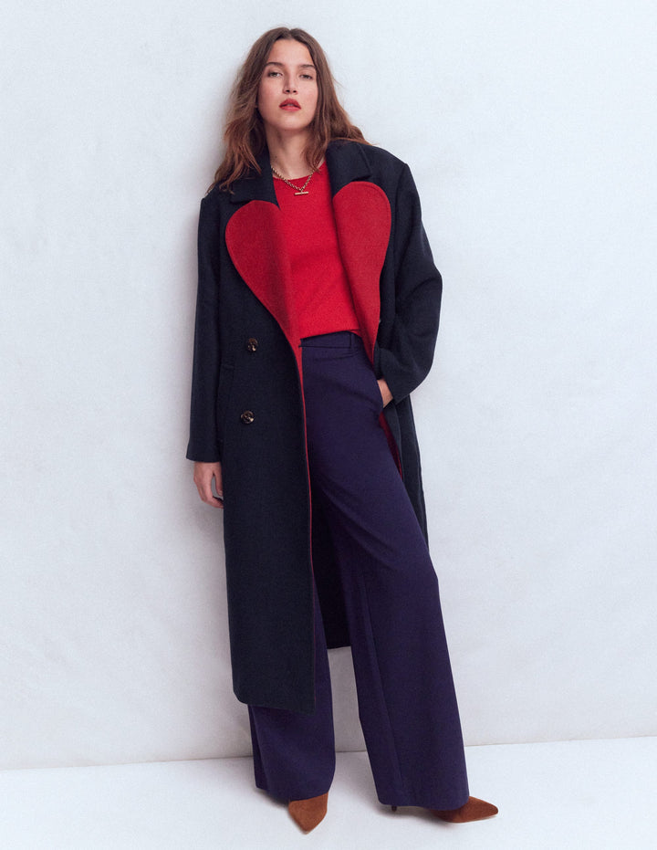Cocoon Wool Coat-Navy Heart