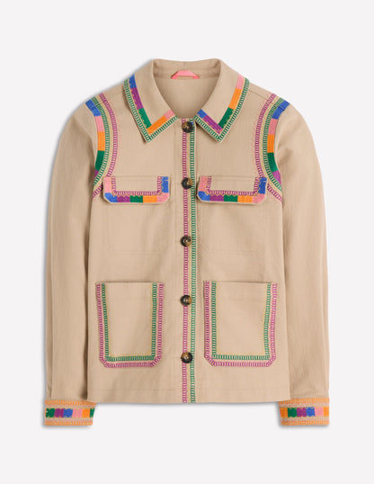 Embroidered Utility Jacket-Camel-5
