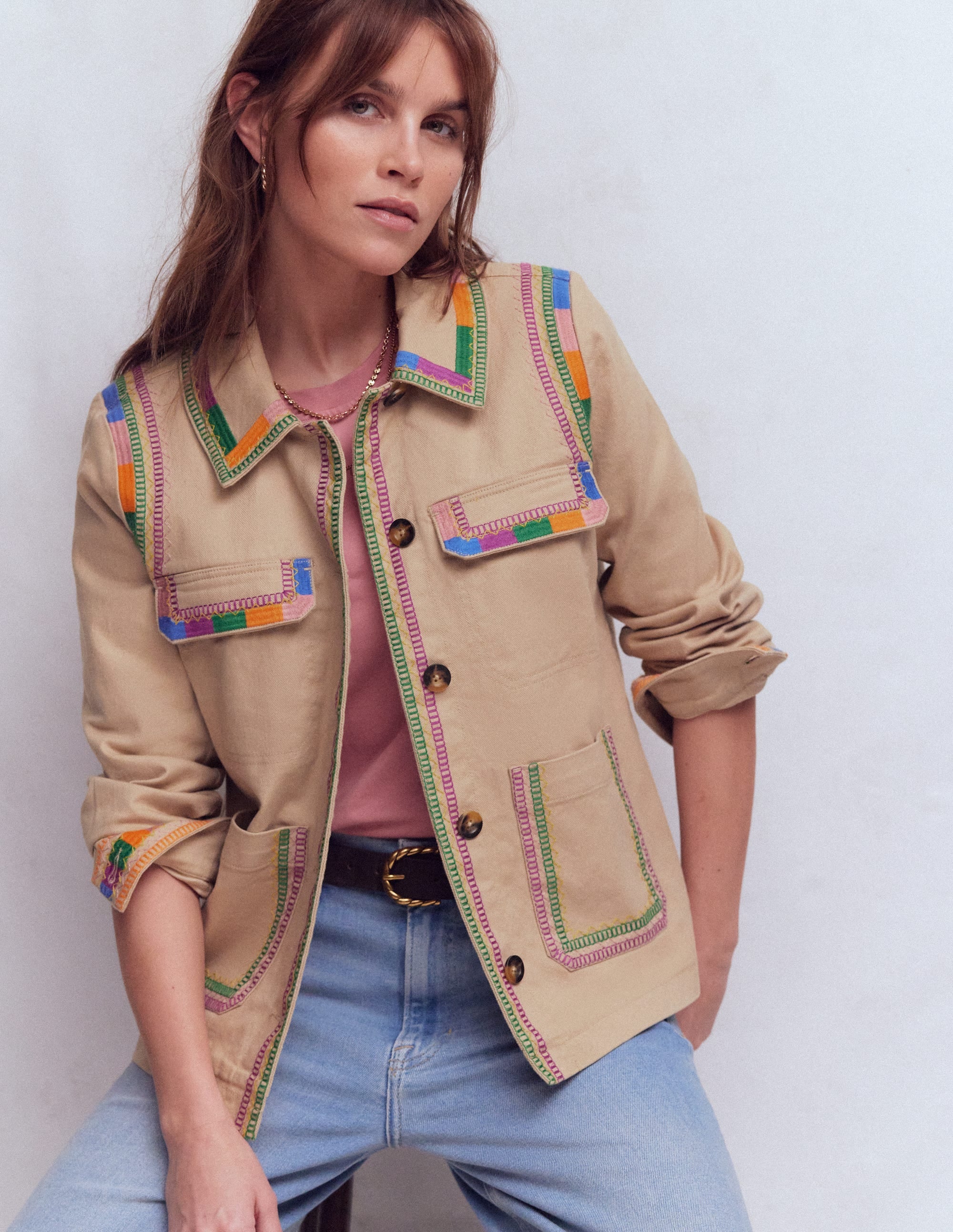 Veste utilitaire brodée-Camel chiné - Image 1