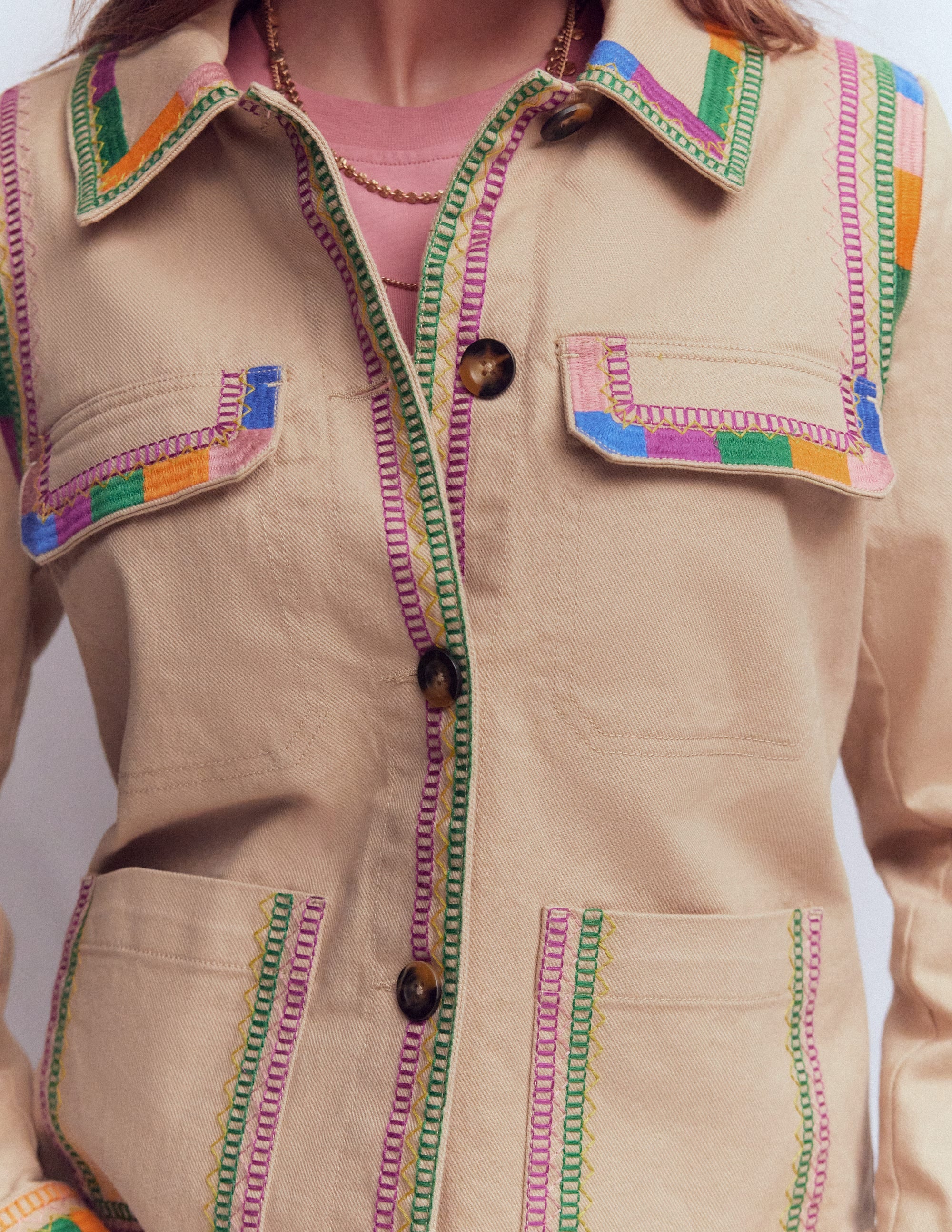 Veste utilitaire brodée-Camel chiné - Image 2