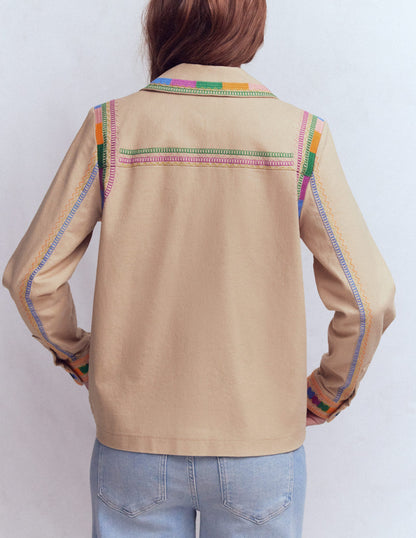 Embroidered Utility Jacket-Camel-3