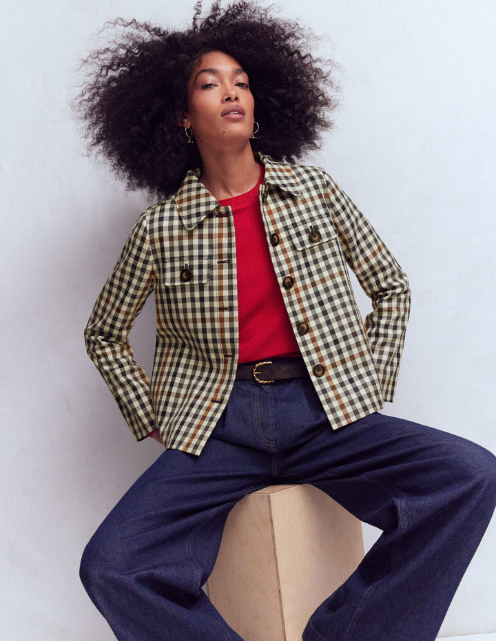 Gloucester Trenchcoat-Grau, Braun Vichykaro