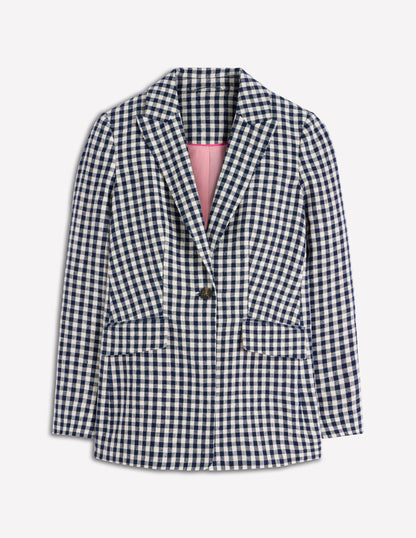 Blazer Woodbridge en lin-Vichy bleu marine et ivoire-6
