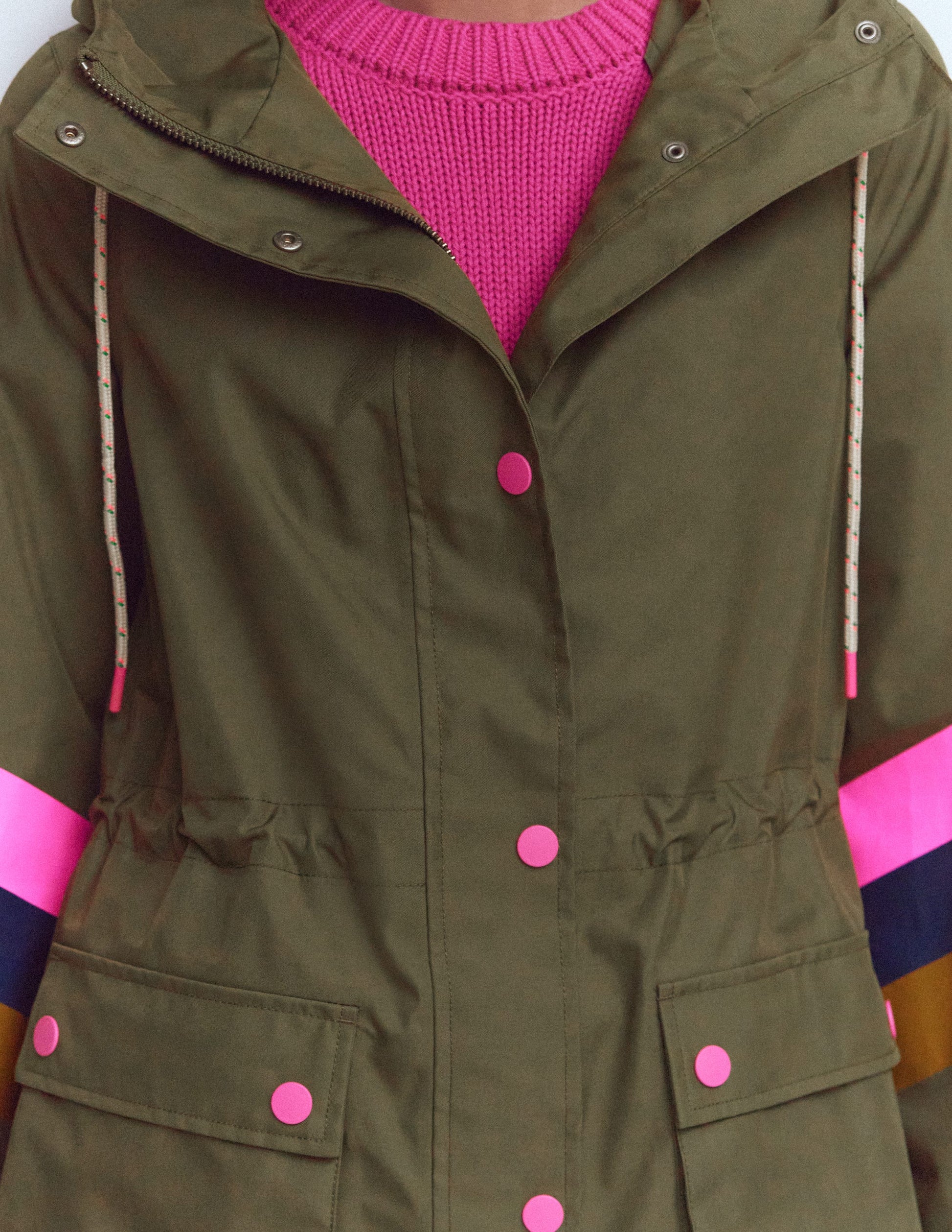 Gestreifter, langer Regenmantel-Waldgrün, Gestreift-2