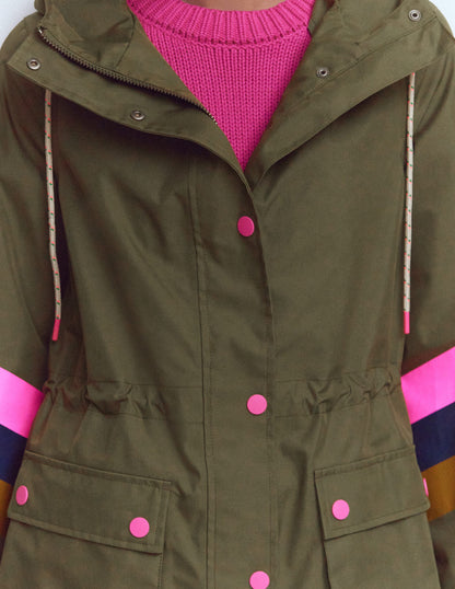 Gestreifter, langer Regenmantel-Waldgrün, Gestreift-2