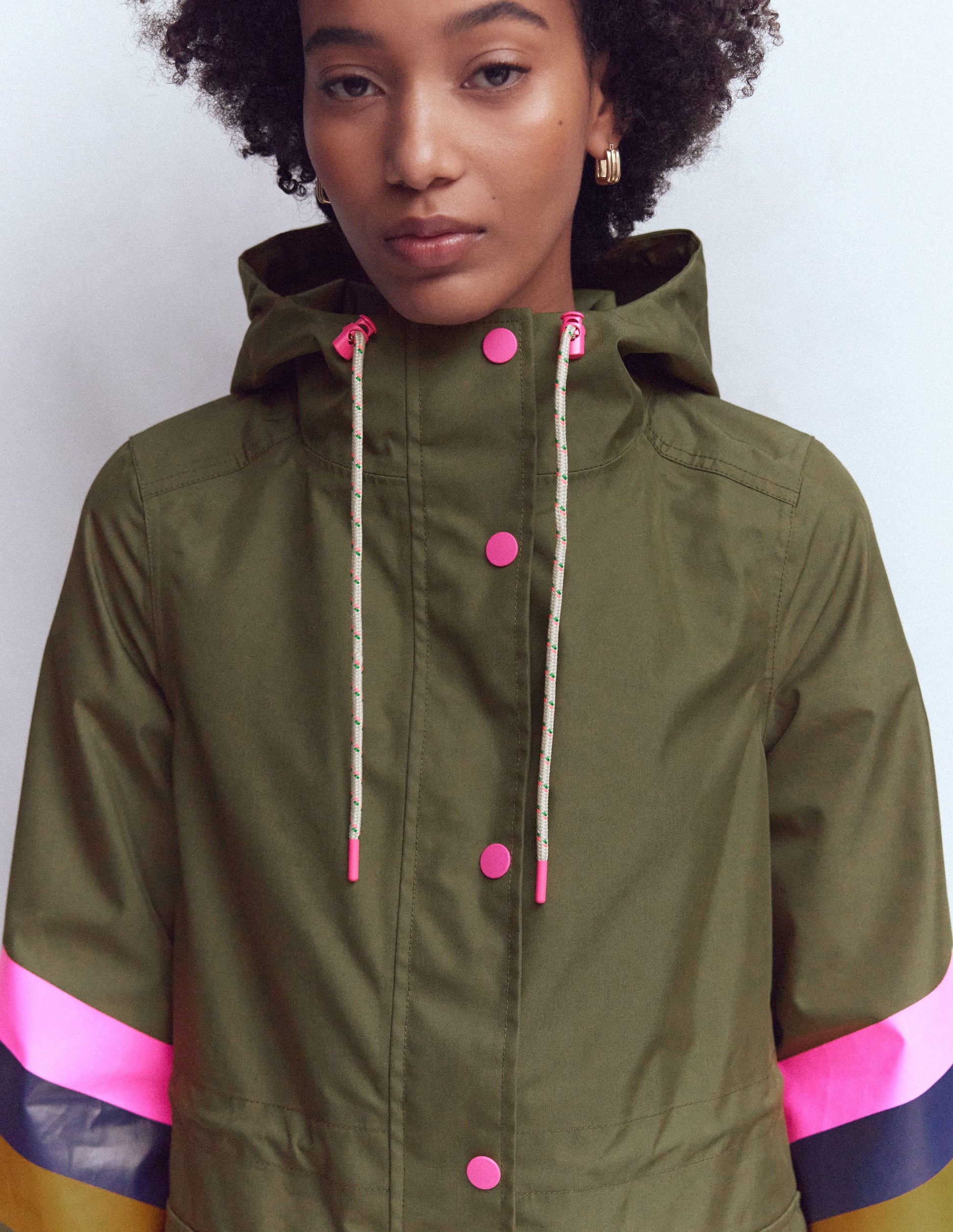 Gestreifter, langer Regenmantel-Waldgrün, Gestreift-5