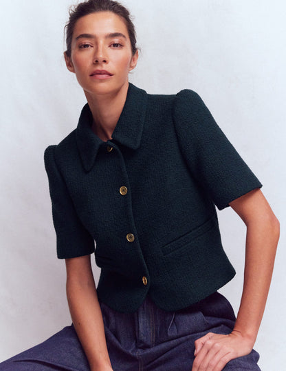 Kurzärmlige, texturierte Jacke-Marineblau-1