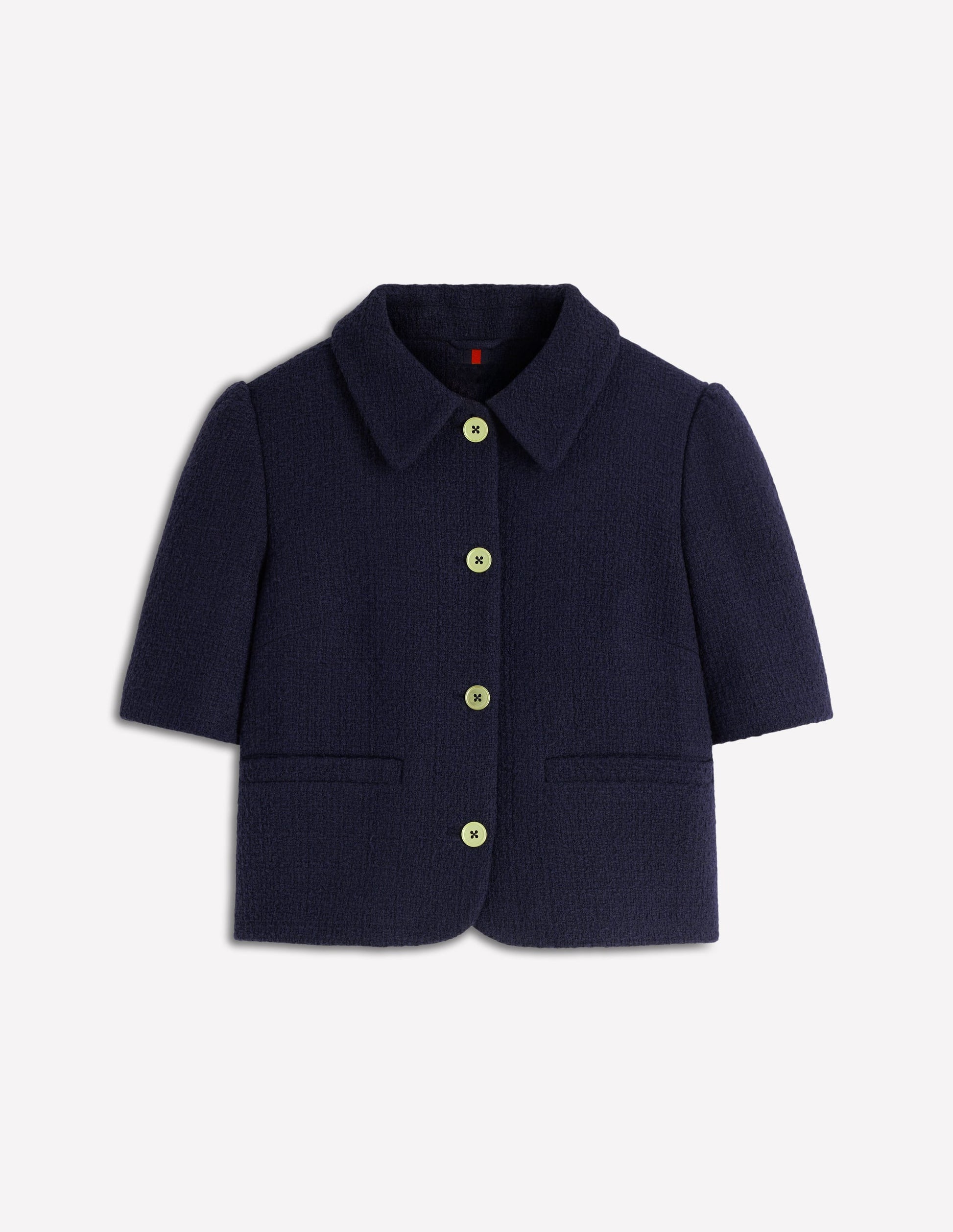 Kurzärmlige, texturierte Jacke-Marineblau-5
