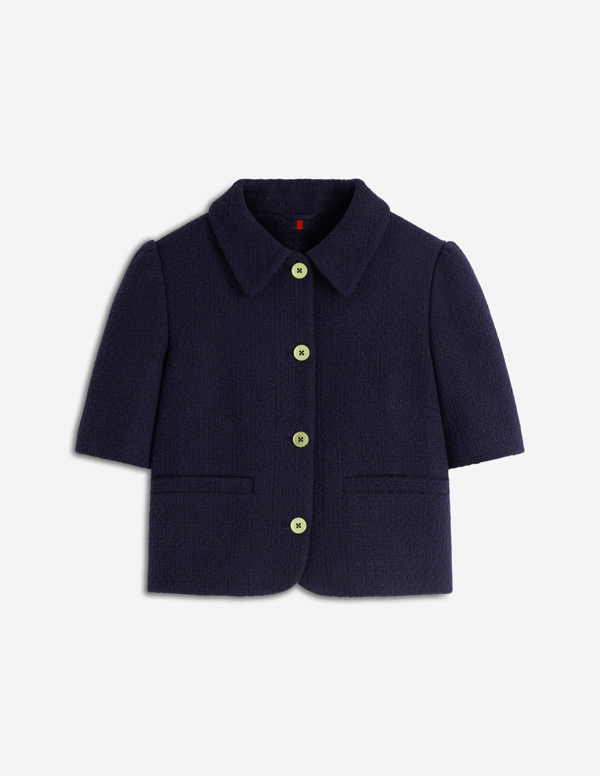 Kurzärmlige, texturierte Jacke-Marineblau - Image 5