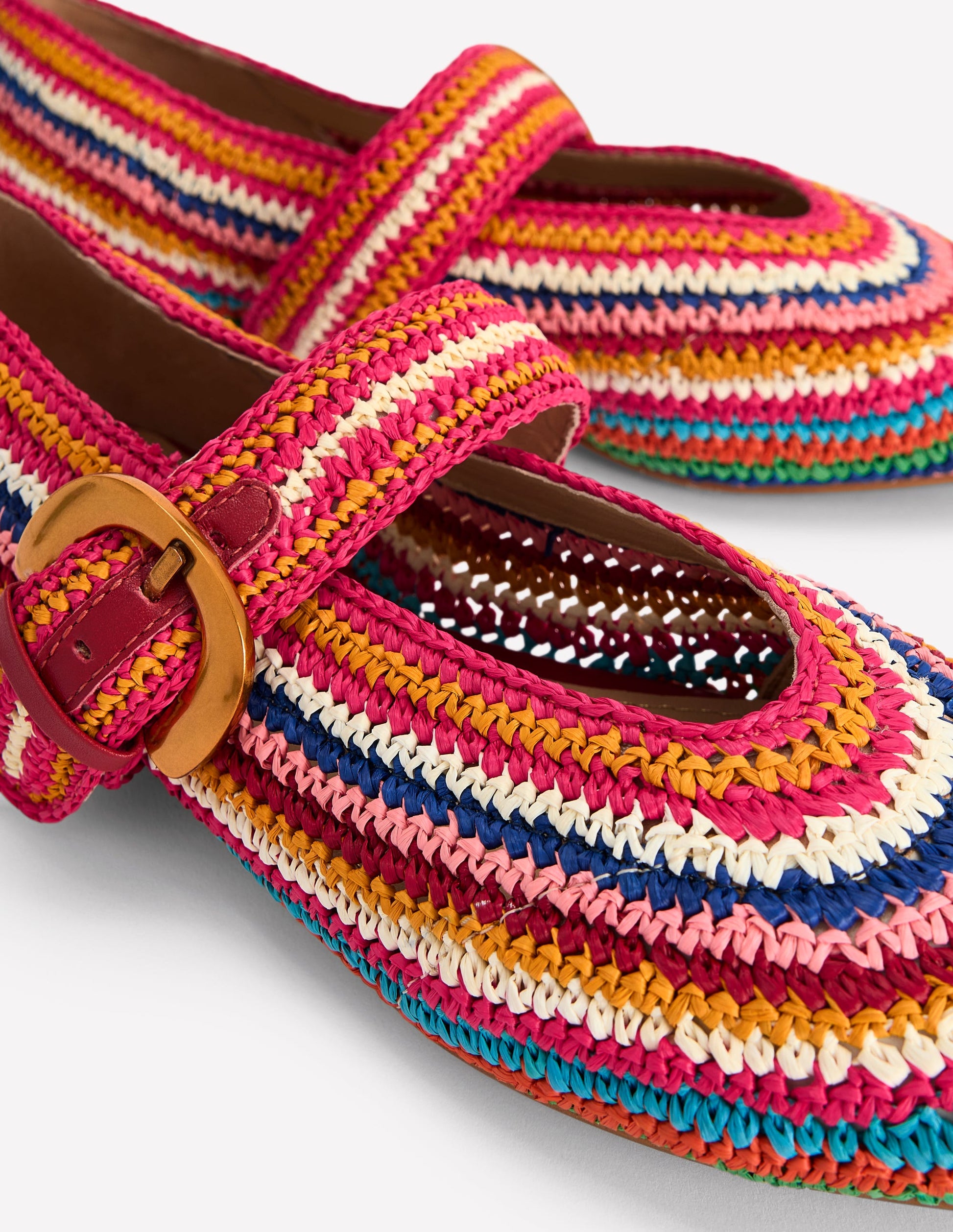 Kylie Flat Buckle Mary Janes-Multi Raffia-5