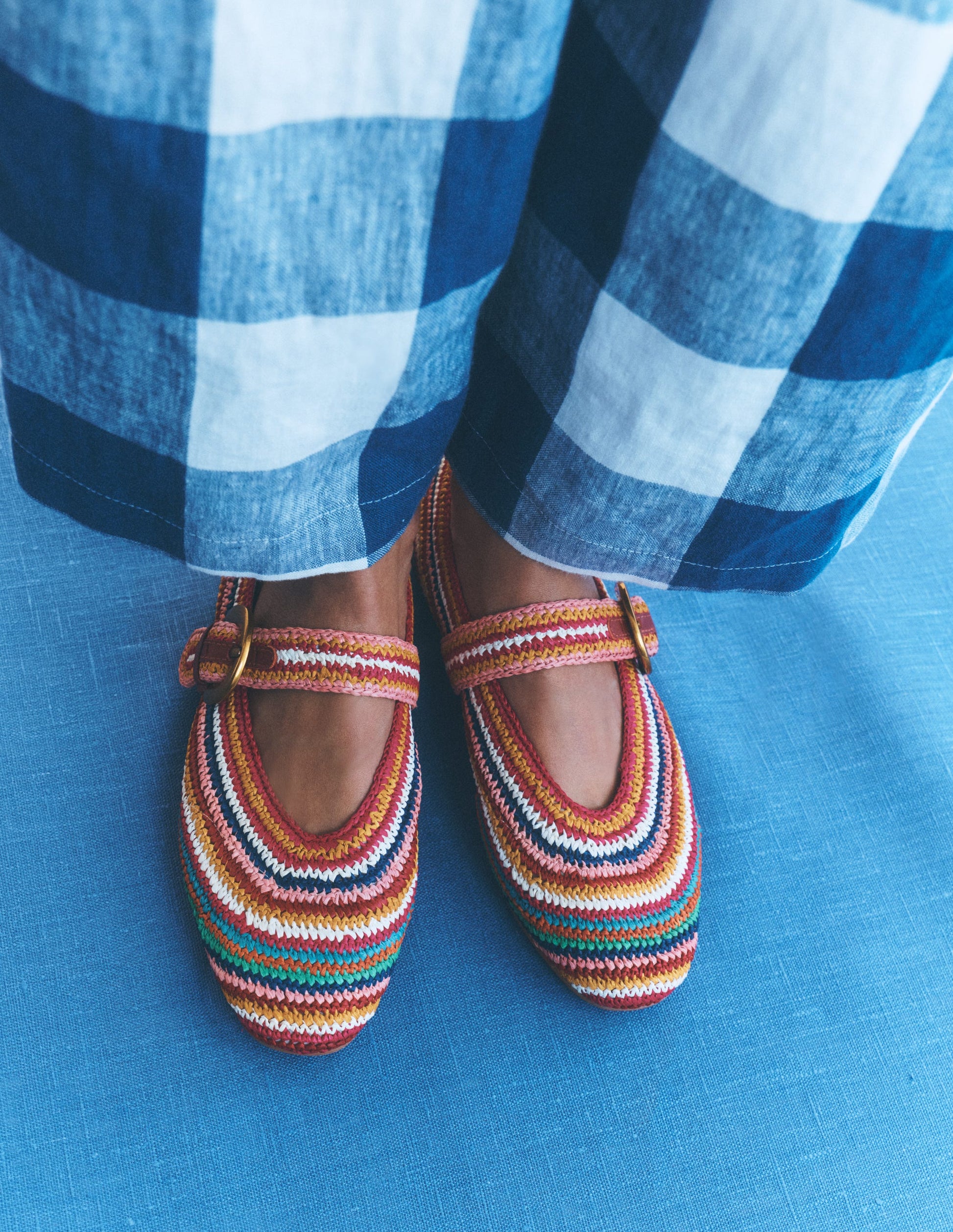 Kylie Flat Buckle Mary Janes-Multi Raffia-3