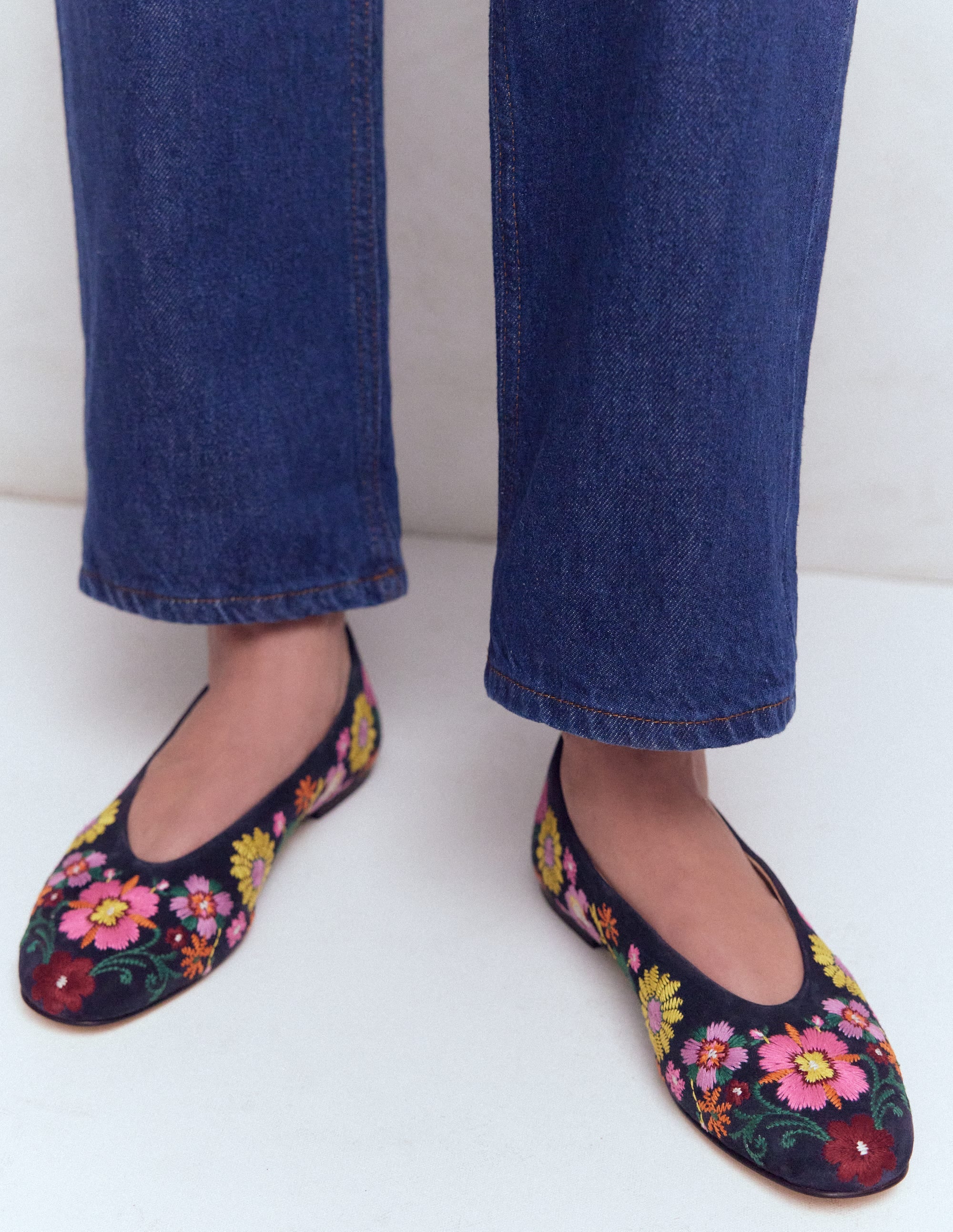 Hoch geschnittene Ballerinas-Navy/Stickerei - Image 3