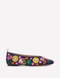 Hoch geschnittene Ballerinas-Navy/Stickerei