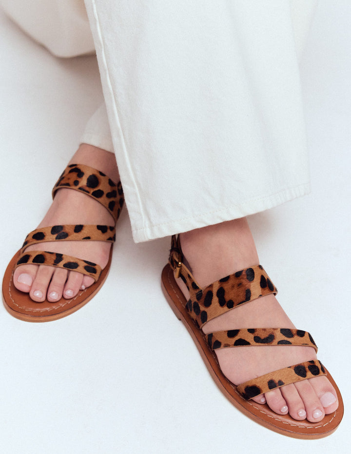 Asymmetrische Sandalen-Mohair, Leopardenmuster