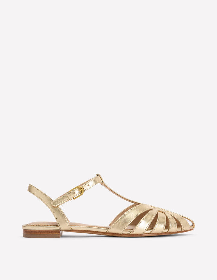 Flache Sandalen mit Gitterdesign-Gold