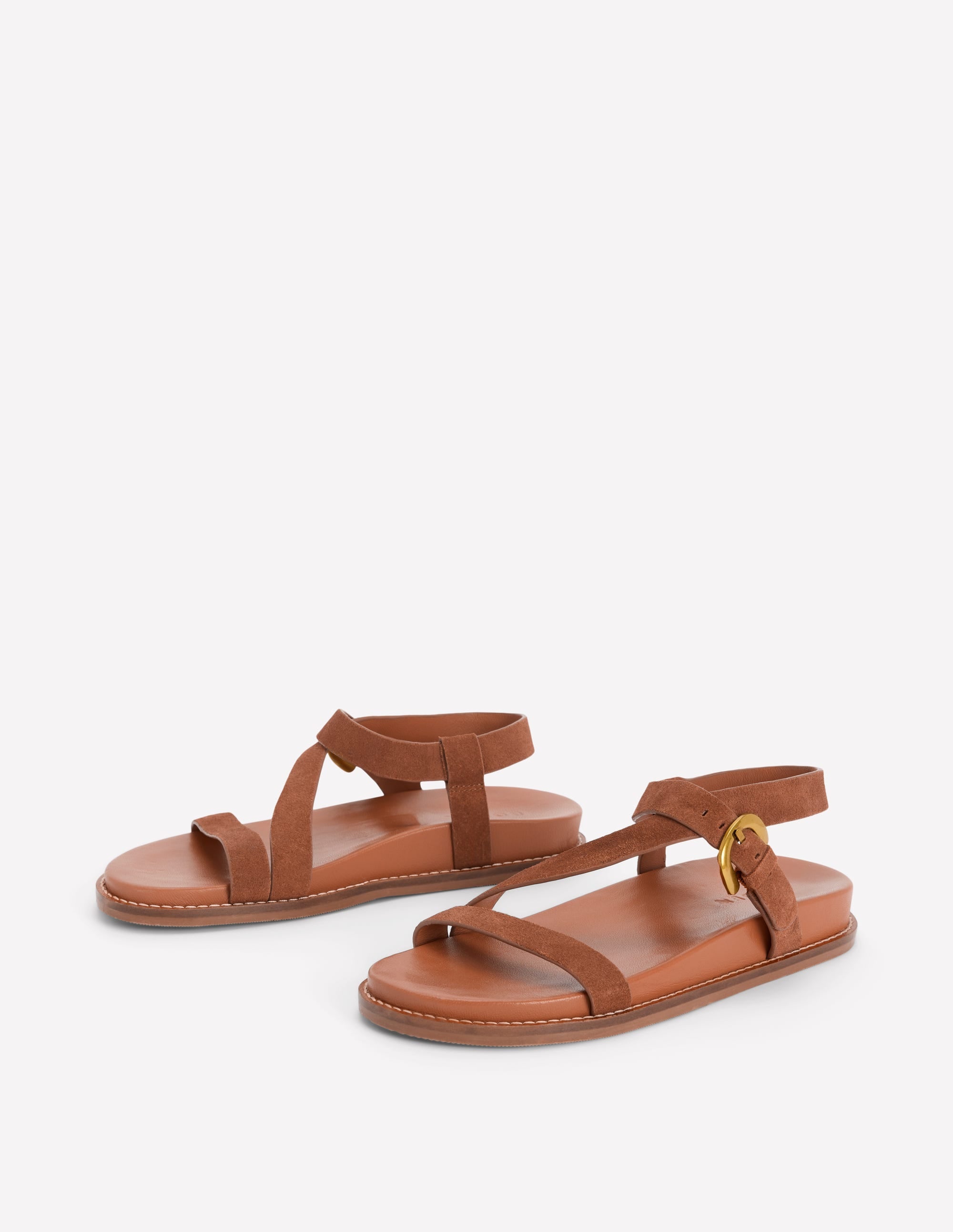 Asymmetrische Sandalen mit breitem Absatz-Hellbraun Wildleder - Image 3