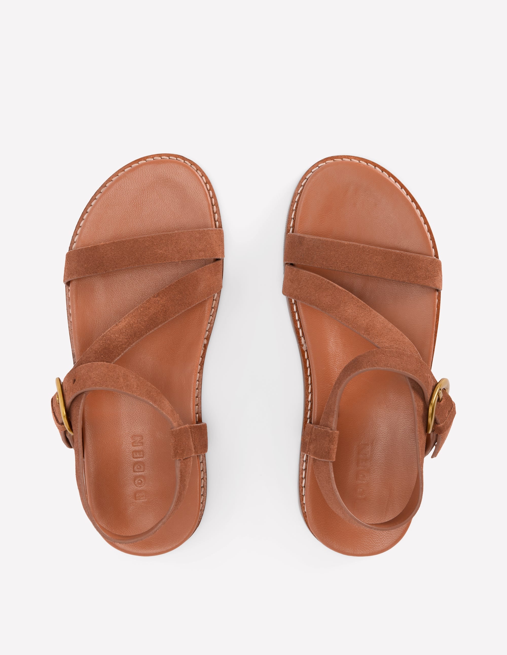 Asymmetrische Sandalen mit breitem Absatz-Hellbraun Wildleder - Image 5