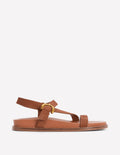 Asymmetrische Sandalen mit breitem Absatz-Hellbraun Wildleder