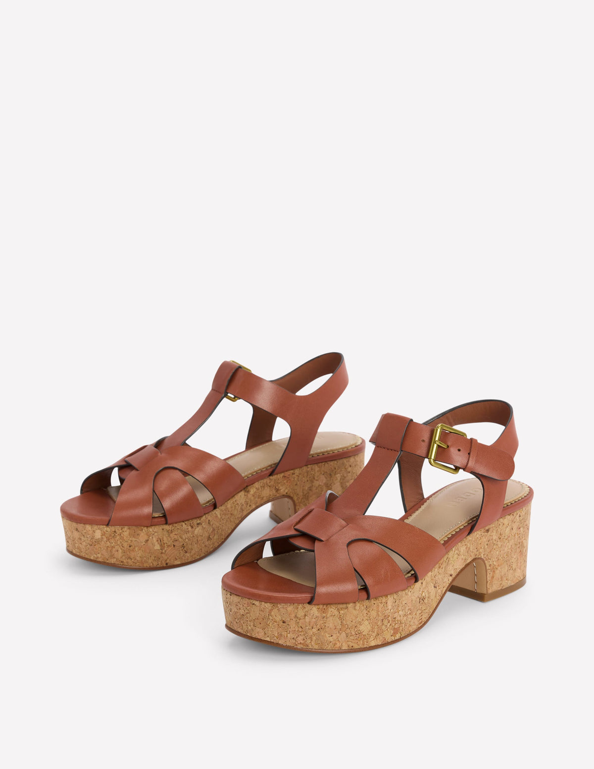 Sandalen mit Keilabsatz und T-Steg-Hellbraun - Image 3