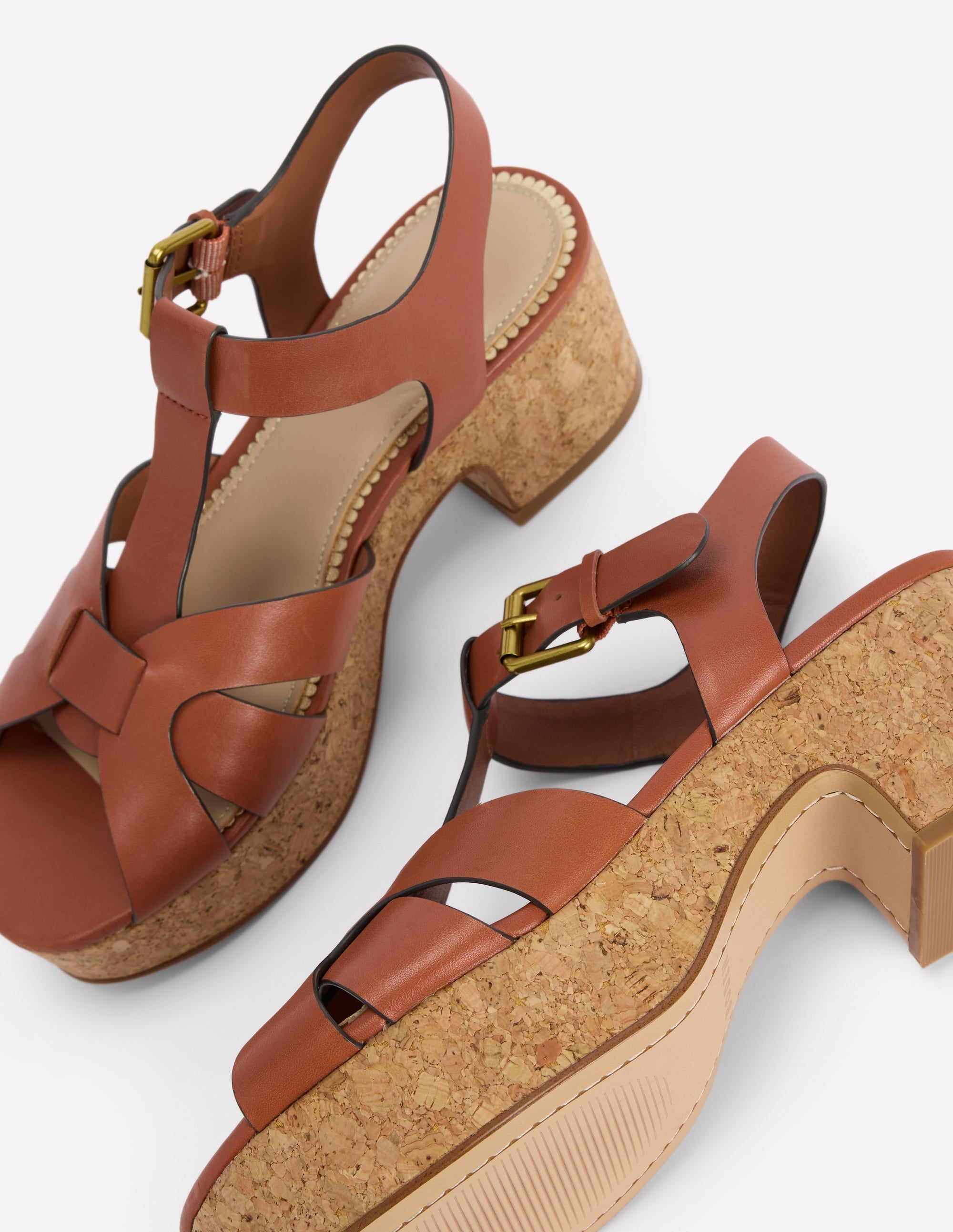 Sandalen mit Keilabsatz und T-Steg-Hellbraun - Image 4