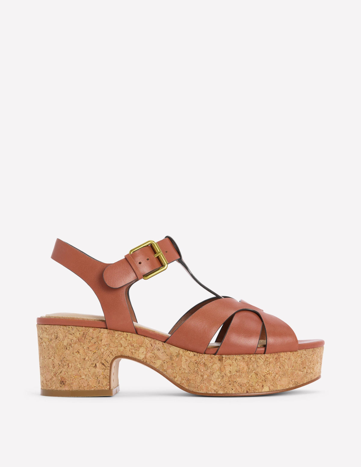 Sandalen mit Keilabsatz und T-Steg-Hellbraun - Image 1