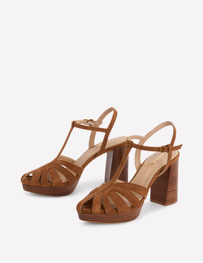 Sandales à plateforme effet cage-Fauve-3