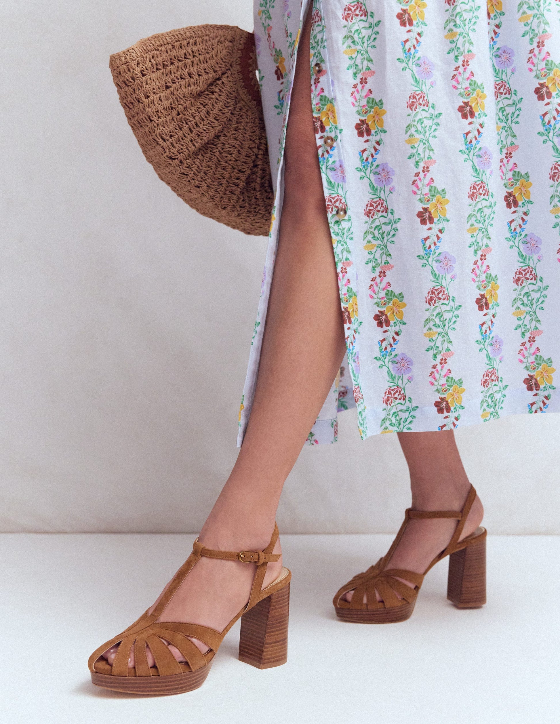 Sandales à plateforme effet cage-Fauve-2