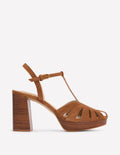 Plateau-Sandalen mit Gitterdesign-Hellbraun