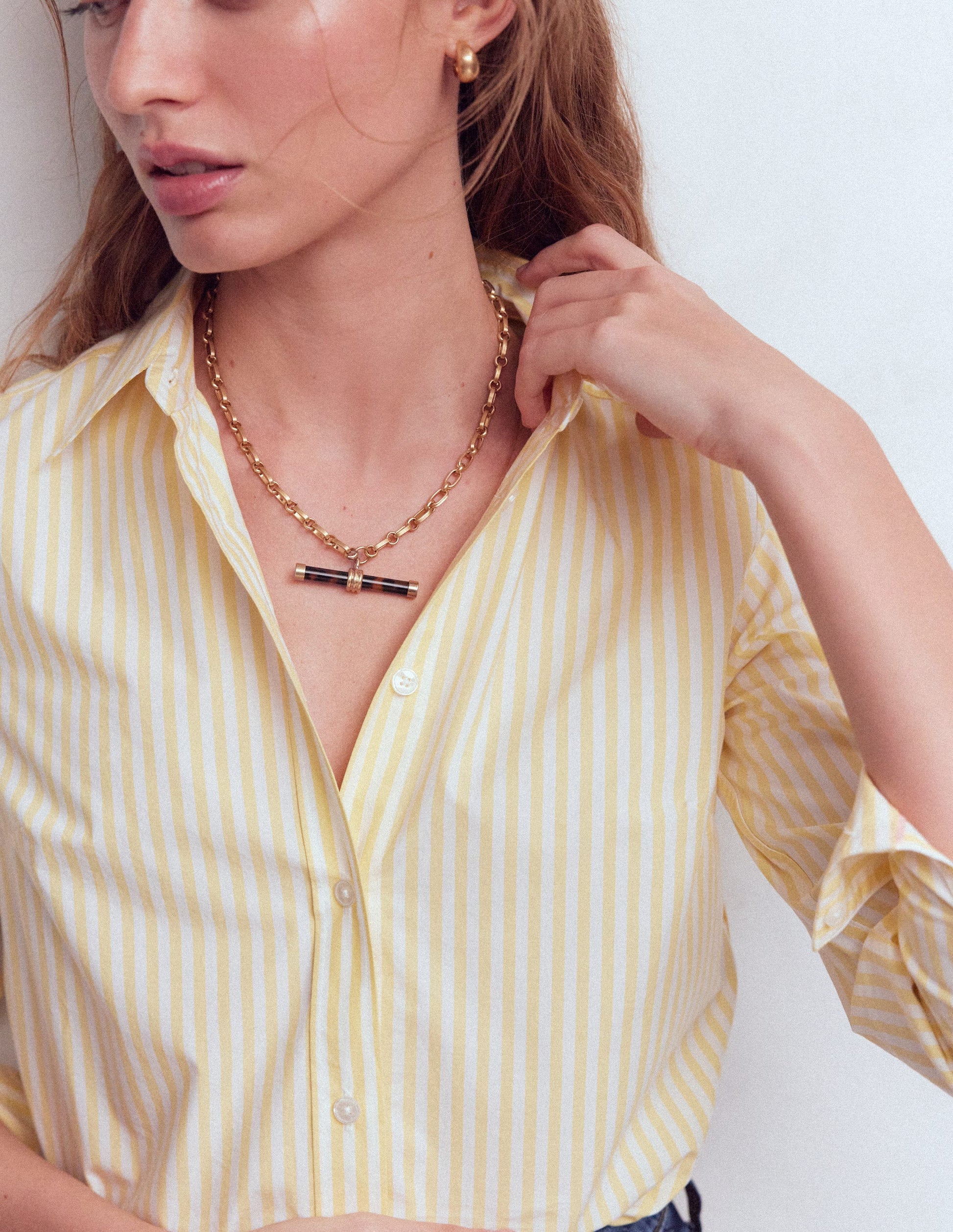 Halskette mit T-Steg aus Harz-Klassisch, Schildpattmuster-2