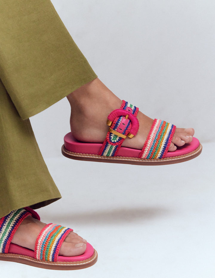 Caryl Sandalen mit Doppelriemen-Ackerbohnengrün/Pink, Gestreift